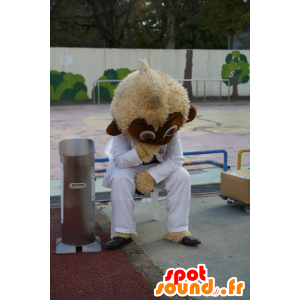 Mascot Kuu, macaco marrom e branco, todo peludo - MASFR25128 - Yuru-Chara Mascotes japoneses