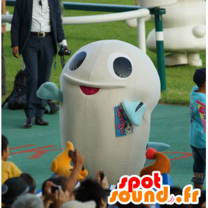 Mascot witte en blauwe vis, reuze en plezier - MASFR25129 - Yuru-Chara Japanse Mascottes