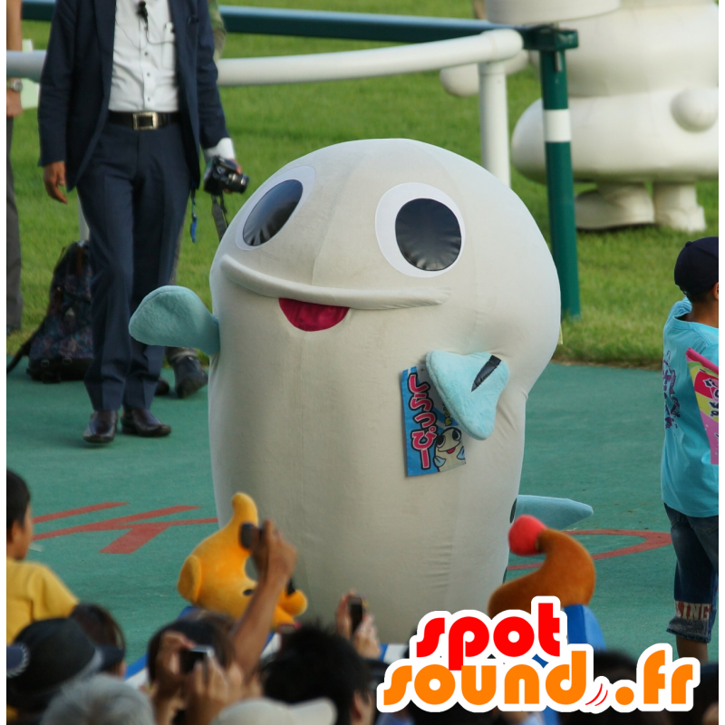 Mascot witte en blauwe vis, reuze en plezier - MASFR25129 - Yuru-Chara Japanse Mascottes