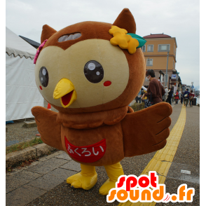 Mascotte de Fuppi, de hibou, de chouette marron et jaune - MASFR25131 - Mascottes Yuru-Chara Japonaises