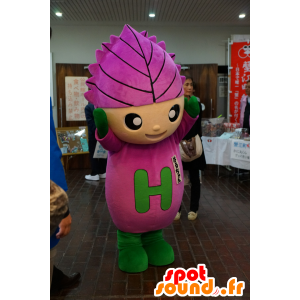 Mascotte de fleur, de bonhomme avec une feuille mauve sur la tête - MASFR25133 - Mascottes Yuru-Chara Japonaises