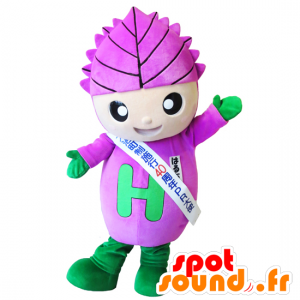 Mascotte de fleur, de bonhomme avec une feuille mauve sur la tête - MASFR25133 - Mascottes Yuru-Chara Japonaises