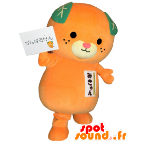 オレンジ色のテディベアのマスコット、みかん、オレンジ色-MASFR25134-日本のゆるキャラのマスコット