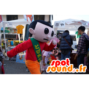 Homem mascote garoto segurando vermelho e laranja - MASFR25137 - Yuru-Chara Mascotes japoneses