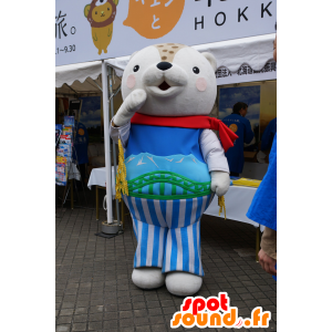 Bianco orsacchiotto mascotte, vestito colorato - MASFR25138 - Yuru-Chara mascotte giapponese
