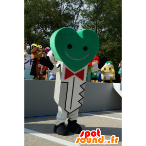 Mascot nøkkelen hjerte-formet, grønt og hvitt - MASFR25141 - Yuru-Chara japanske Mascots
