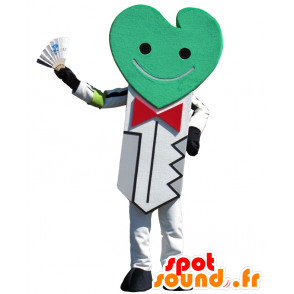 Mascot nøkkelen hjerte-formet, grønt og hvitt - MASFR25141 - Yuru-Chara japanske Mascots