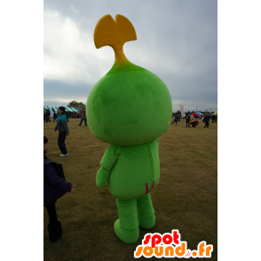 Mascot Wakotchi, groen man, wit en geel - MASFR25144 - Yuru-Chara Japanse Mascottes