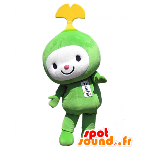Mascot Wakotchi, groen man, wit en geel - MASFR25144 - Yuru-Chara Japanse Mascottes
