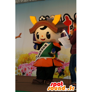 Mascot Samurai, colorido e sorrindo com um teto sobre sua cabeça - MASFR25146 - Yuru-Chara Mascotes japoneses