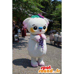 Cocora-chan maskot, hvid og lyserød koala, farverig og original