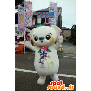 Cocora-chan maskot, hvid og lyserød koala, farverig og original