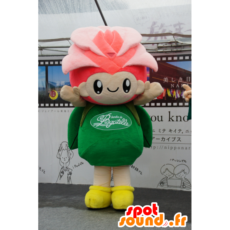 Mascot groen en roze bloem, reuze roze - MASFR25150 - Yuru-Chara Japanse Mascottes