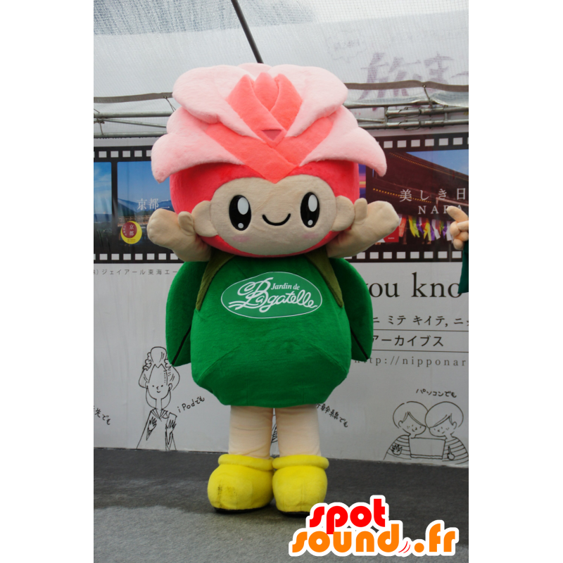 Maskotti vihreä ja vaaleanpunainen kukka, jättiläinen vaaleanpunainen - MASFR25150 - Mascottes Yuru-Chara Japonaises