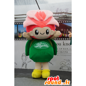 Mascot groen en roze bloem, reuze roze - MASFR25150 - Yuru-Chara Japanse Mascottes