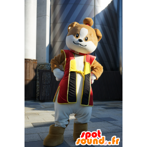 茶色と白の犬のマスコット、皇室の衣装-MASFR25151-日本のゆるキャラのマスコット