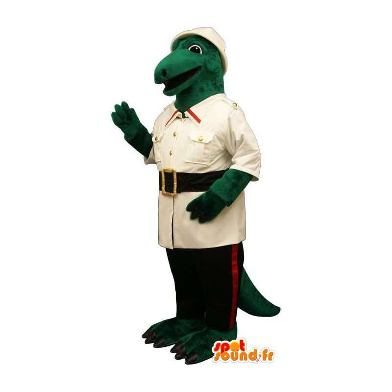 Mascote dinossauro verde vestido com explorer - MASFR006731 - Mascot Dinosaur