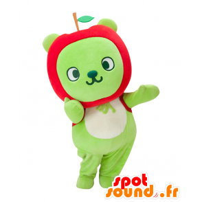 Mascotte d'Arukuma, ours vert, avec une pomme sur la tête - MASFR25153 - Mascottes Yuru-Chara Japonaises