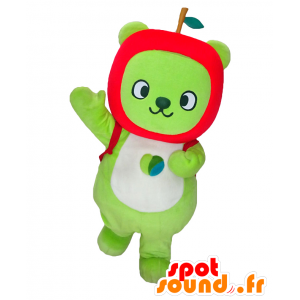 Arukuma maskot, grøn bjørn, med et æble på hovedet - Spotsound