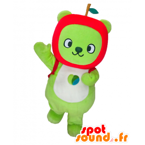 Mascot Arukuma, groene beer, met een appel op het hoofd - MASFR25153 - Yuru-Chara Japanse Mascottes