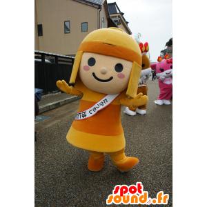 Mascotte de garçon, de samouraï en tenue jaune et orange - MASFR25156 - Mascottes Yuru-Chara Japonaises