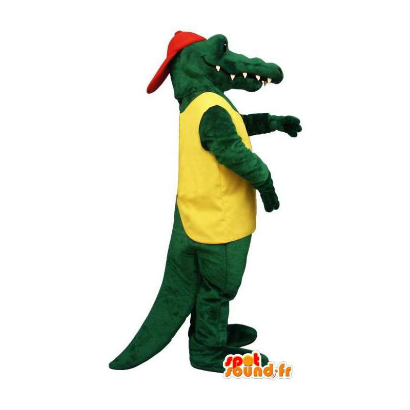 Grön krokodilmaskot med en röd mössa - Spotsound maskot
