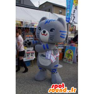 Mascotte de chat gris et bleu, avec une grosse tête - MASFR25158 - Mascottes Yuru-Chara Japonaises