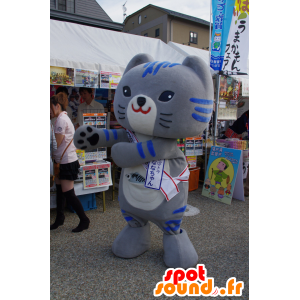 頭が大きい灰色と青の猫のマスコット-MASFR25158-日本のゆるキャラのマスコット