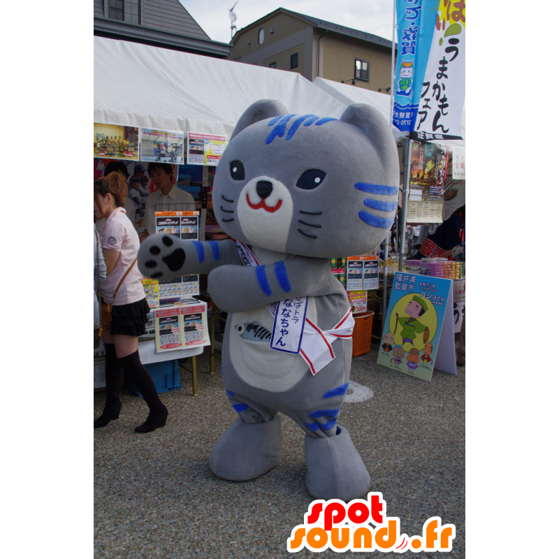 Mascot gray and blue cat, with a large head - MASFR25158 - Yuru-Chara Japanese mascots