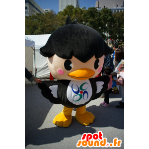 Mascot black bird, white and pink, and funny giant - MASFR25160 - Yuru-Chara Japanese mascots