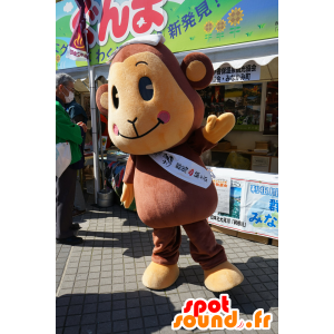 茶色とベージュの猿のマスコット、キュートで笑顔-MASFR25161-日本のゆるキャラのマスコット