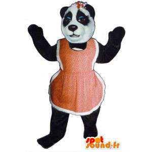Mascot Schwarz-Weiß-Bär mit einem roten Schürze - MASFR006733 - Bär Maskottchen