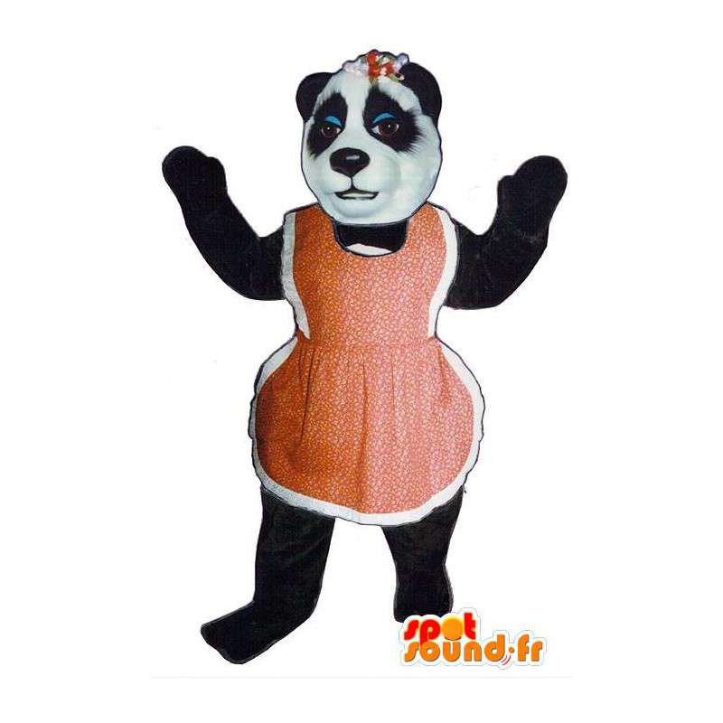 Mascotte orso bianco e nero con un grembiule rosso - MASFR006733 - Mascotte orso