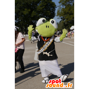 Mascot green frog, turtle in black and white dress - MASFR25163 - Yuru-Chara Japanese mascots