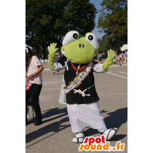 Maskottchen-grünen Frosch, Schildkröte in Schwarzweiss-Kleid - MASFR25163 - Yuru-Chara japanischen Maskottchen