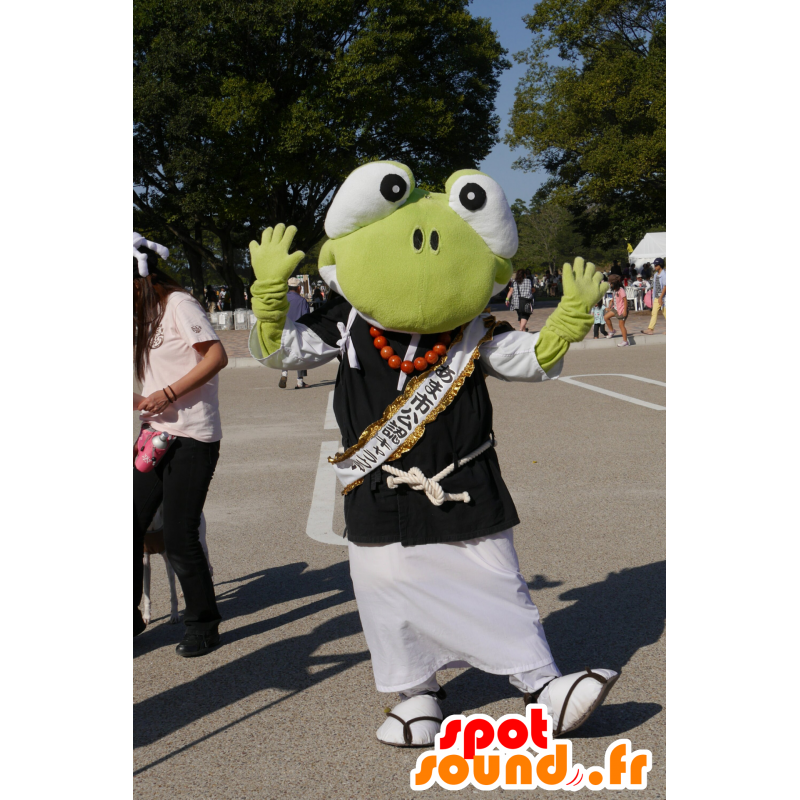 Mascot groene kikker, schildpad in zwart-wit outfit - MASFR25163 - Yuru-Chara Japanse Mascottes