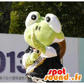 Mascot green frog, turtle in black and white dress - MASFR25163 - Yuru-Chara Japanese mascots