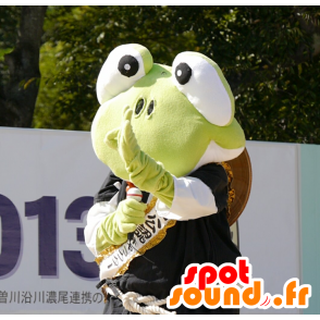 Mascotte de grenouille verte, de tortue en tenue noire et blanche - MASFR25163 - Mascottes Yuru-Chara Japonaises