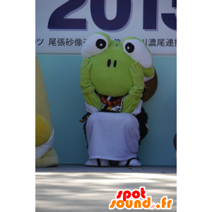 Mascot green frog, turtle in black and white dress - MASFR25163 - Yuru-Chara Japanese mascots