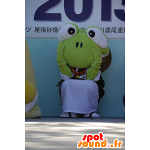 Maskot zelená žába, želva v černé a bílé oblečení - MASFR25163 - Yuru-Chara japonské Maskoti