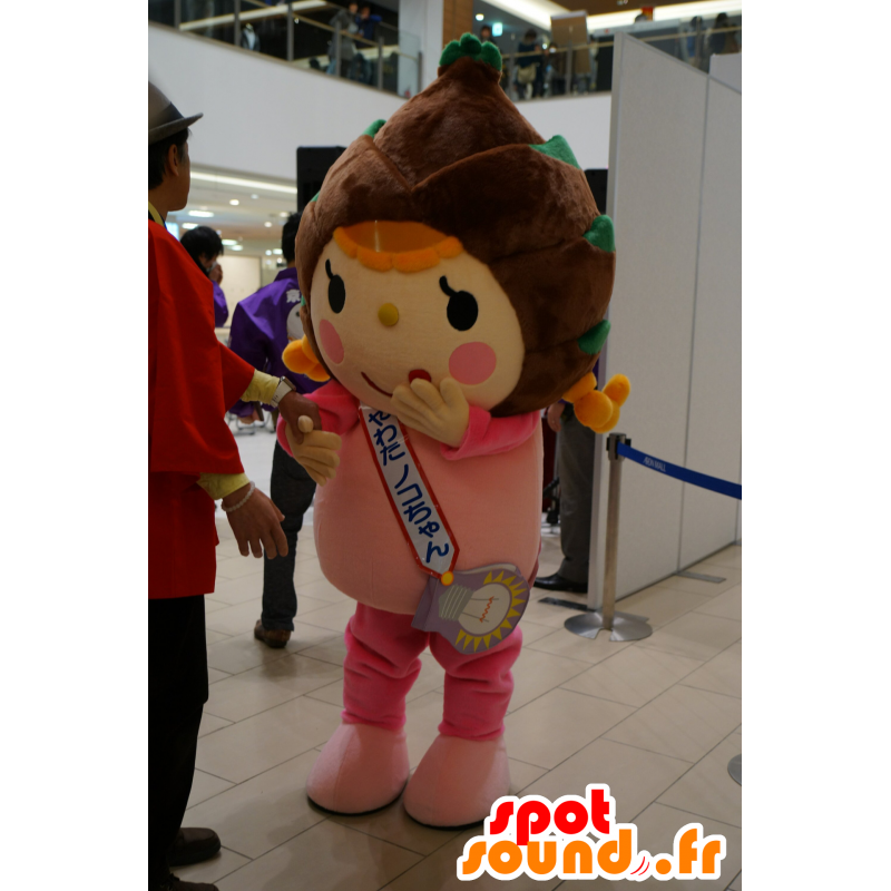 Mascotte girl dressed in pink with an apple brown pine - MASFR25164 - Yuru-Chara Japanese mascots