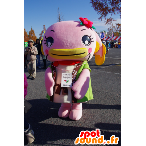 Rosa e giallo mascotte pesce, gigante e divertimento - MASFR25166 - Yuru-Chara mascotte giapponese