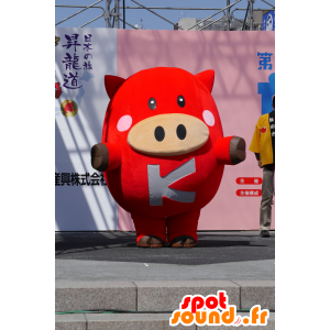 Μασκότ Komabu, κόκκινο χοίρων, παχουλό και αστεία - MASFR25167 - Yuru-Χαρά ιαπωνική Μασκότ