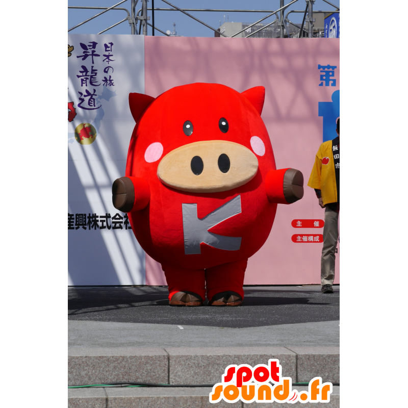 Mascotte de Komabu, cochon rouge, dodu et drôle - MASFR25167 - Mascottes Yuru-Chara Japonaises