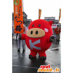 Mascot Komabu, porco vermelho, gordo e engraçado - MASFR25167 - Yuru-Chara Mascotes japoneses