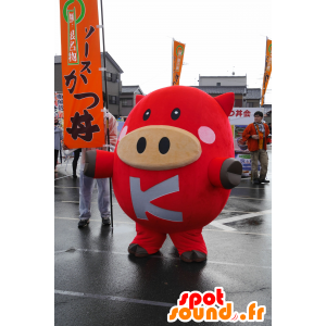 Μασκότ Komabu, κόκκινο χοίρων, παχουλό και αστεία - MASFR25167 - Yuru-Χαρά ιαπωνική Μασκότ