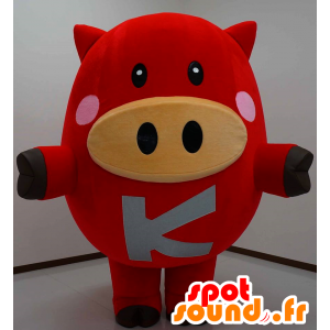 Mascotte de Komabu, cochon rouge, dodu et drôle - MASFR25167 - Mascottes Yuru-Chara Japonaises