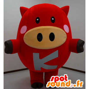 Komabu maskot, rød gris, fyldig og sjov - Spotsound maskot