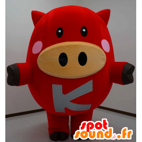 Komabu mascotte, maiale rosso, grassoccio e divertente - MASFR25167 - Yuru-Chara mascotte giapponese