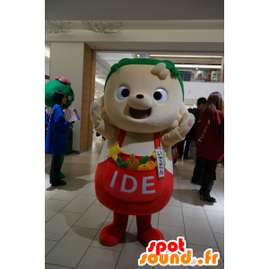 Beige teddy mascotte met een rode schort Gardener - MASFR25168 - Yuru-Chara Japanse Mascottes